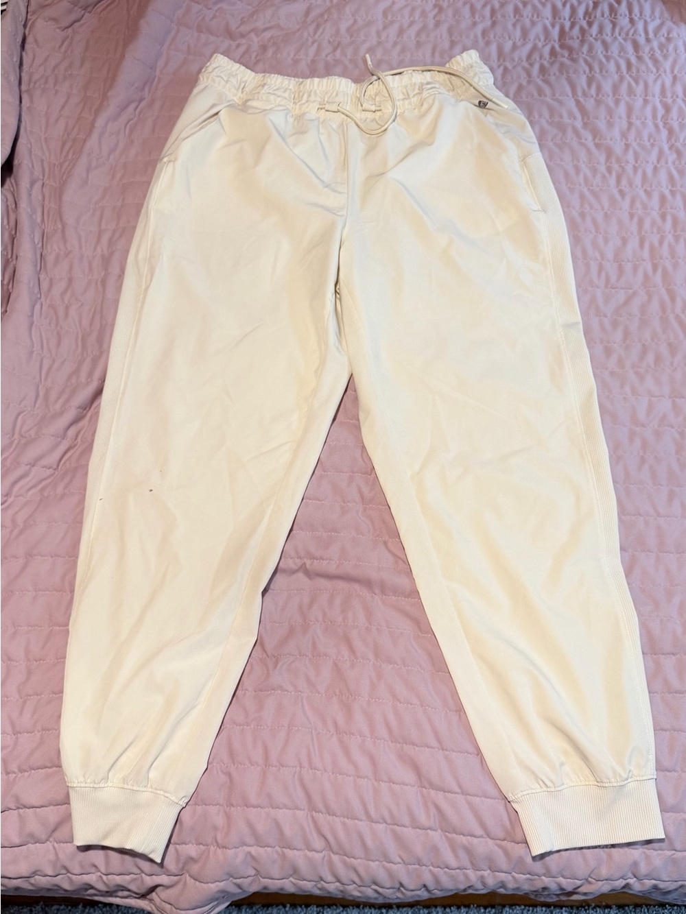 Apana Cream Elastic Waist Joggers the black ink on it!